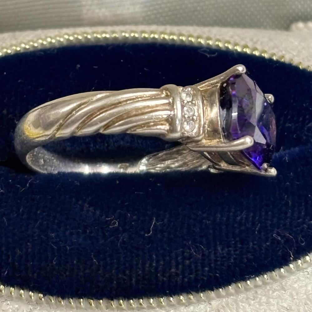 Sterling & purple stone(faux amethyst) ring sz 7 - Picture 3 of 5